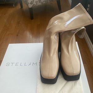 STELLA MCCARTNEY BEIGE VEGETERIAN LEATHER SKYLA STRETCH PLATFORM ANKLE BOOTS
